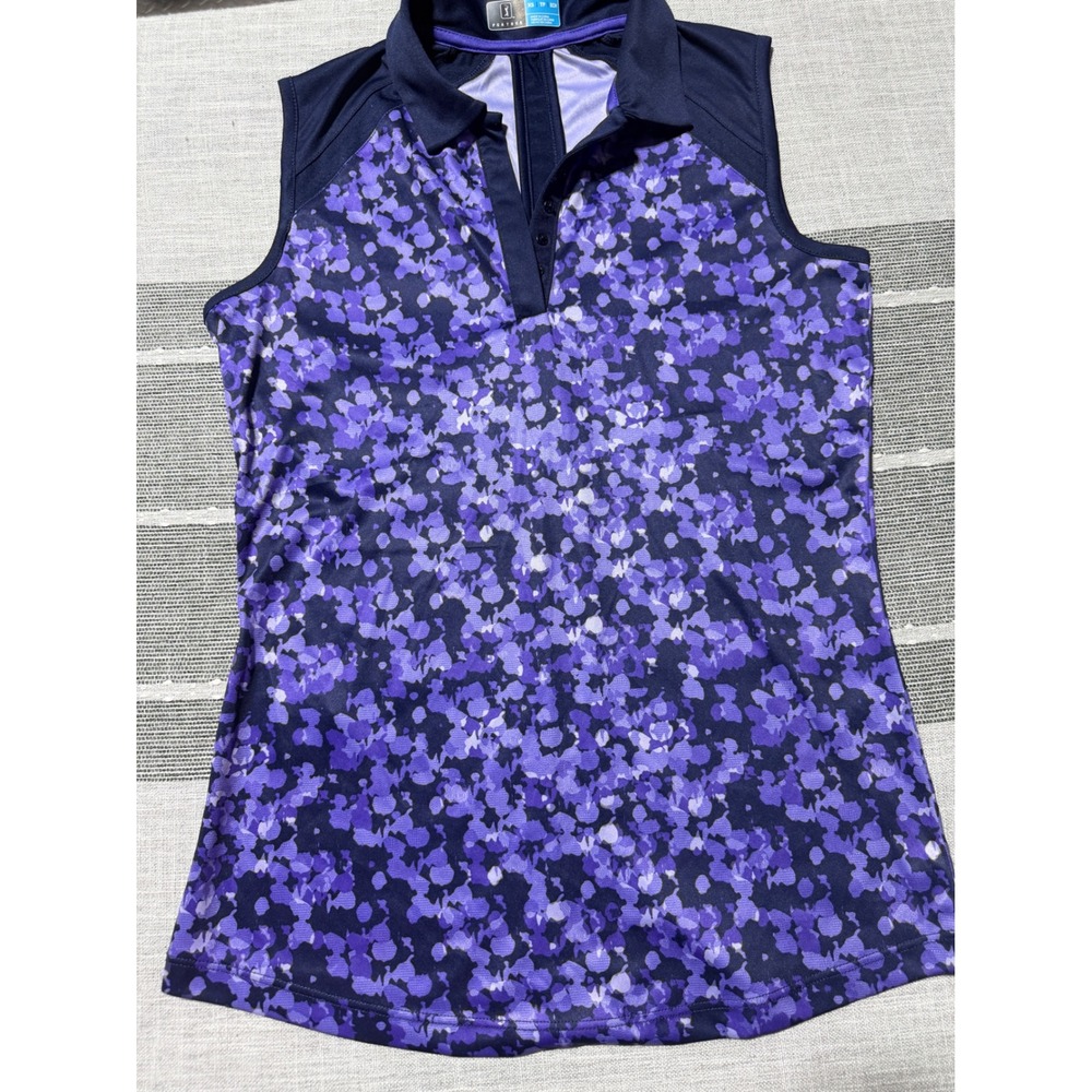 PGA Tour Womens XS Sleeveless Golf Polo Purple Floral Athletic Shirt